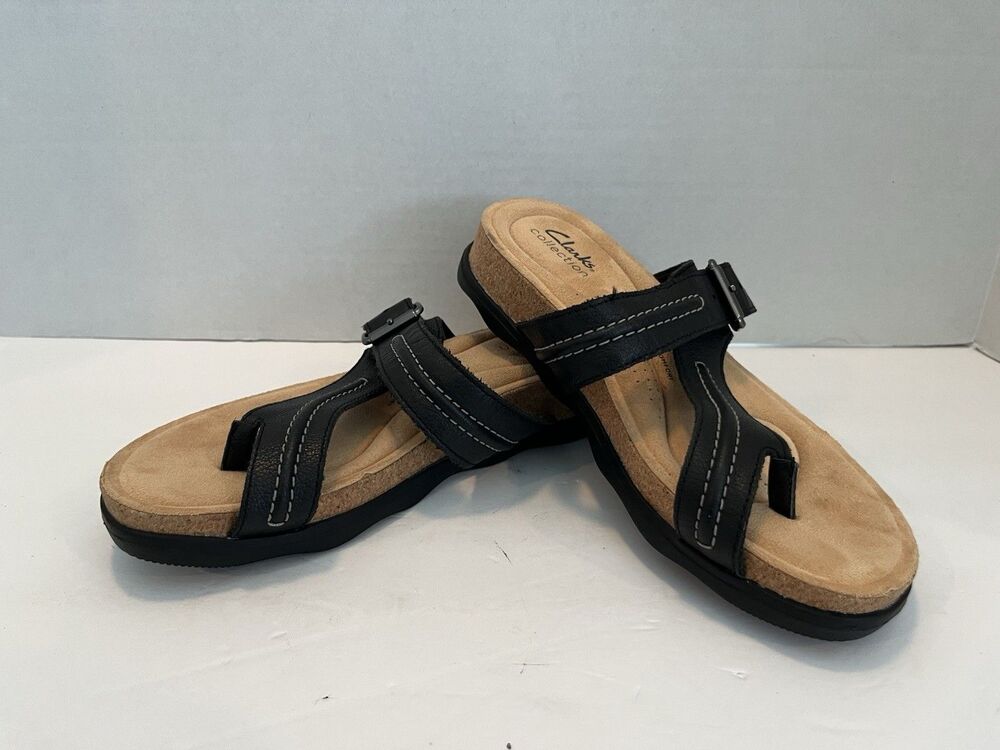 Clarks Brynn Madi Women's EU 39.5 Size US 8.5 M Black Leather Toe Post Sandals